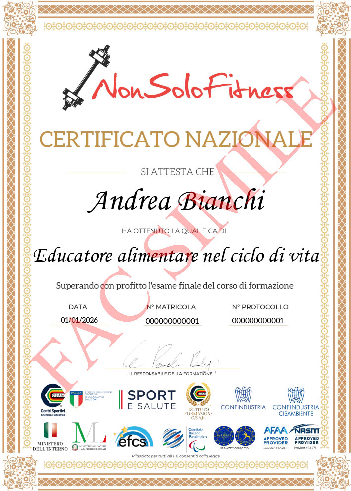 Diploma Educatore alimentare nel ciclo di vita