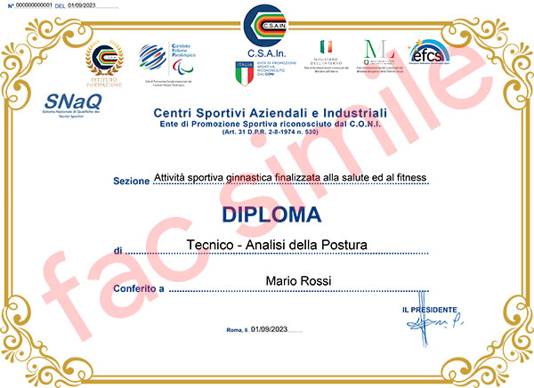 Diploma Nazionale Tecnico Analisi della postura