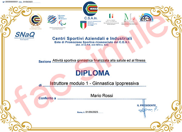 Diploma Nazionale Istruttore Ginnastica Ipopressiva