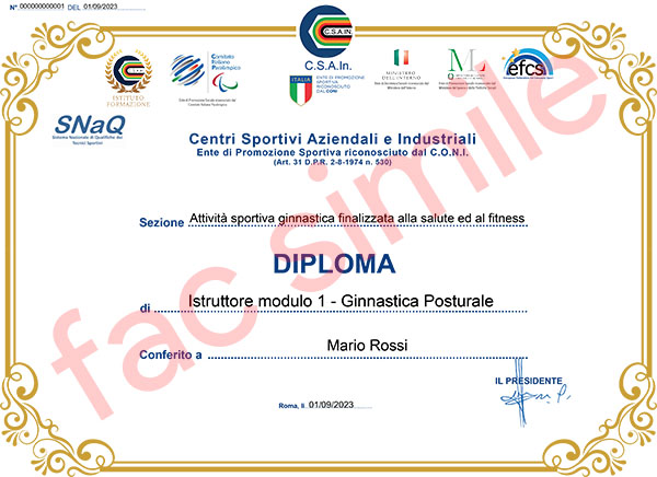 Diploma Nazionale Istruttore Ginnastica Posturale
