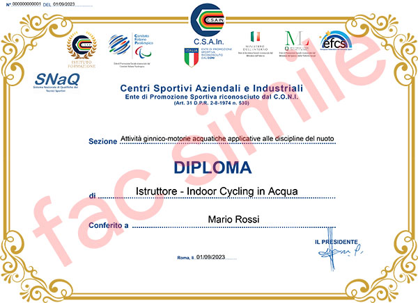 Diploma Nazionale Istruttore HydroBike