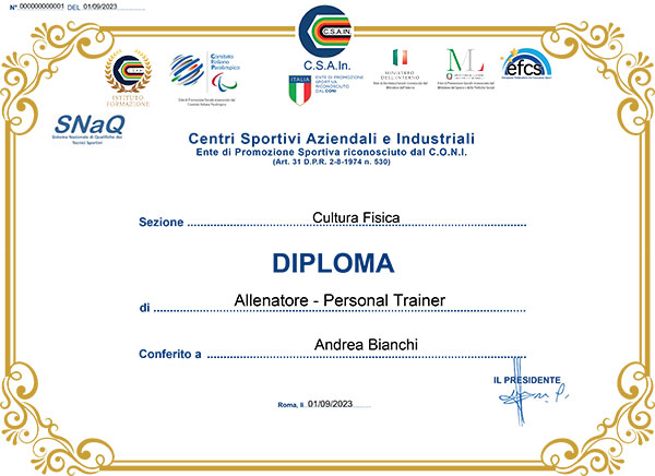 Un esempio del Diploma Nazionale