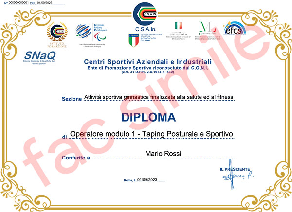 Diploma Nazionale Operatore Taping Posturale e Sportivo