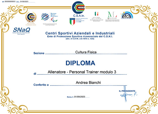 Diploma Nazionale Personal Trainer - III livello